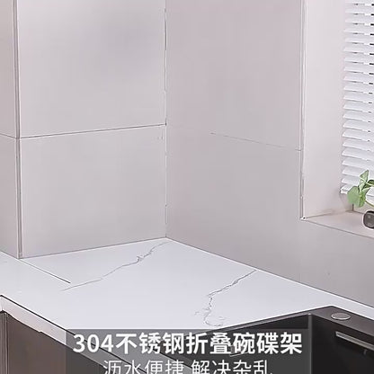 304 stainless steel folding draining dish rack, kitchen multi-functional storage stand, multi-layer dish cabinet, dish and spoon storage rack