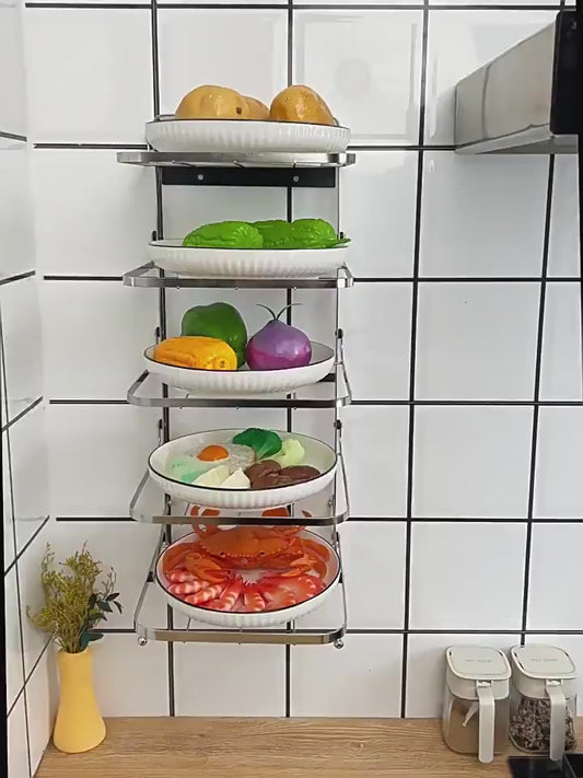 Stainless steel kitchen food preparation rack, no drilling required, wall-mounted vegetable tray, multi-layer hot pot side dish storage rack