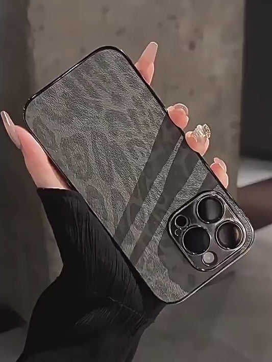 Suitable for Apple iphone17Promax, leather electroplated full cover phone case 15P leopard print ins with built-in lens film