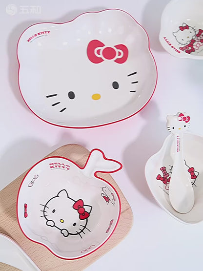 Genuine Sanrio Hello Kitty children's melamine tableware, high appearance level plates, cartoon bowls, plates, cups and tableware