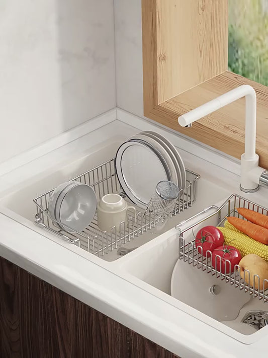 304 stainless steel sink draining rack, telescopic kitchen dish storage rack, filter screen, sink, storage rack, draining