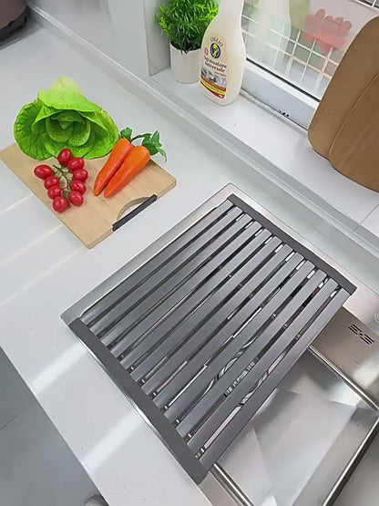 Sink draining rack, 304 stainless steel foldable bowl rack, storage rack, gun grey kitchen countertop storage water filter pad